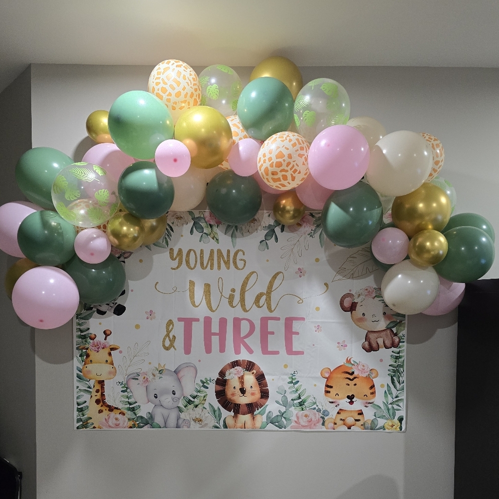Young, Wild and Three Backdrop & Cake Topper Set — 3rd Birthday Decor